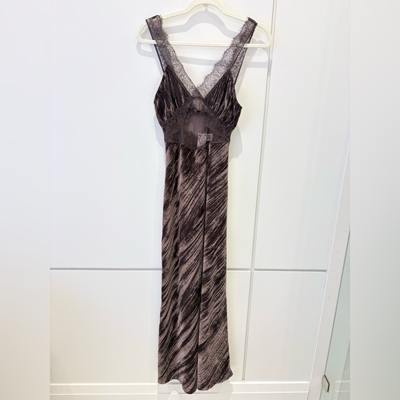 Zara Velvet Lace Trim Midi Dress Brown Slip Dress Size S 🤎 - Picture 10 of 13